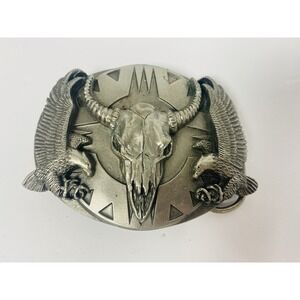 Buffalo Skull Eagles Belt Buckle 1994 Siskiyou Pewter Western Vintage
